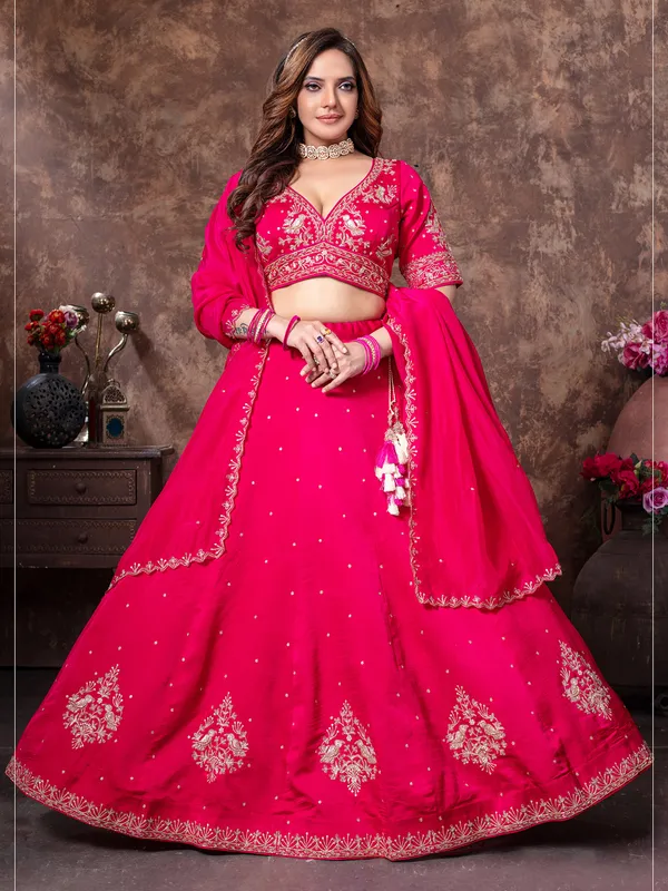 Rani pink silk lehenga choli for women