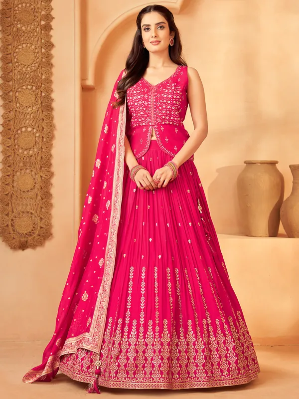 Rani pink silk lehenga choli with sequins work