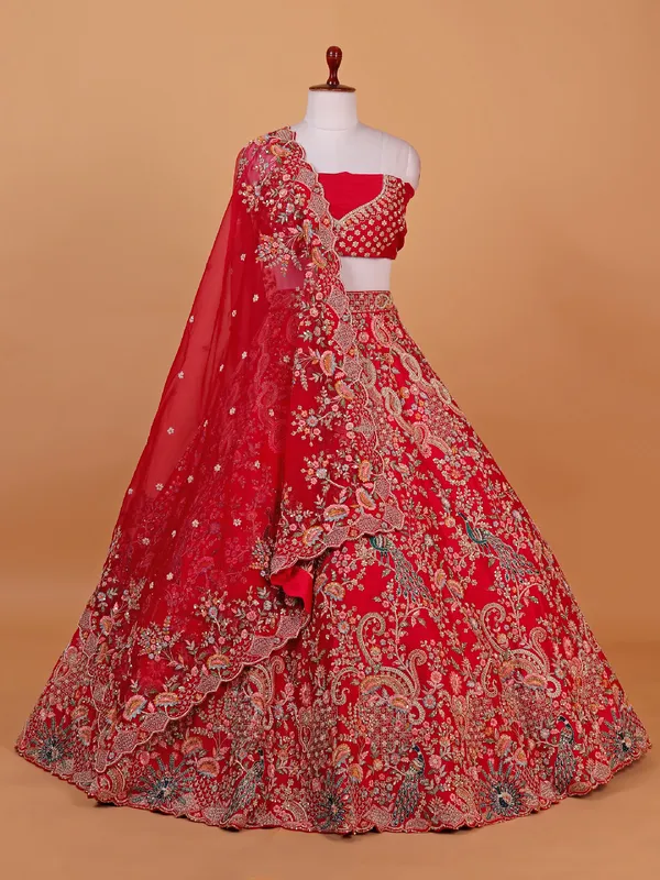 Rani pink silk wedding style lehenga choli