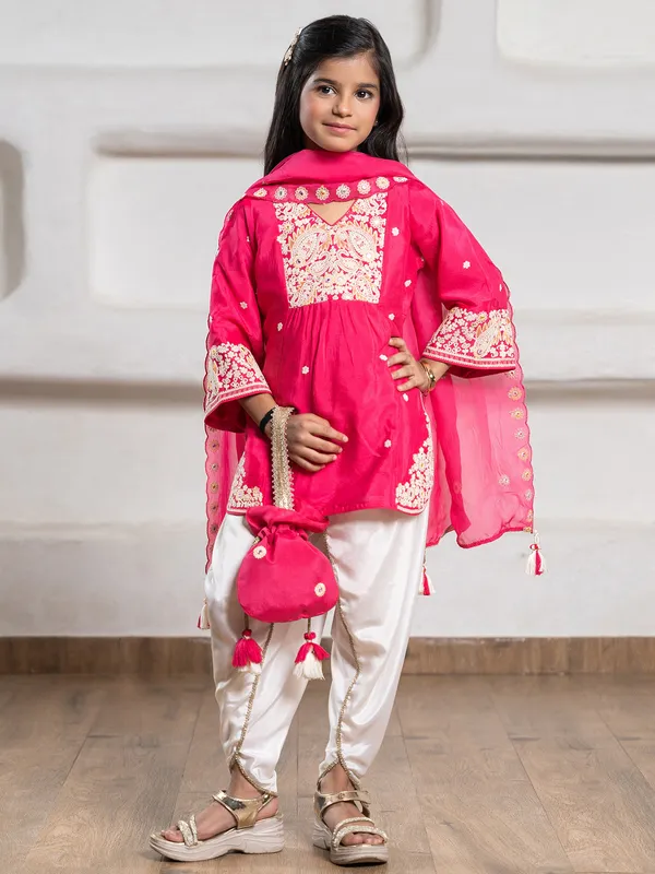 Rani silk dhoti suit with beautiful dupatta