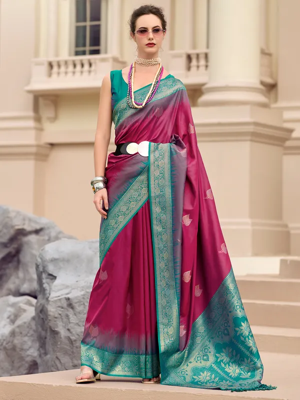 Raspberry rose soft silk saree for festive