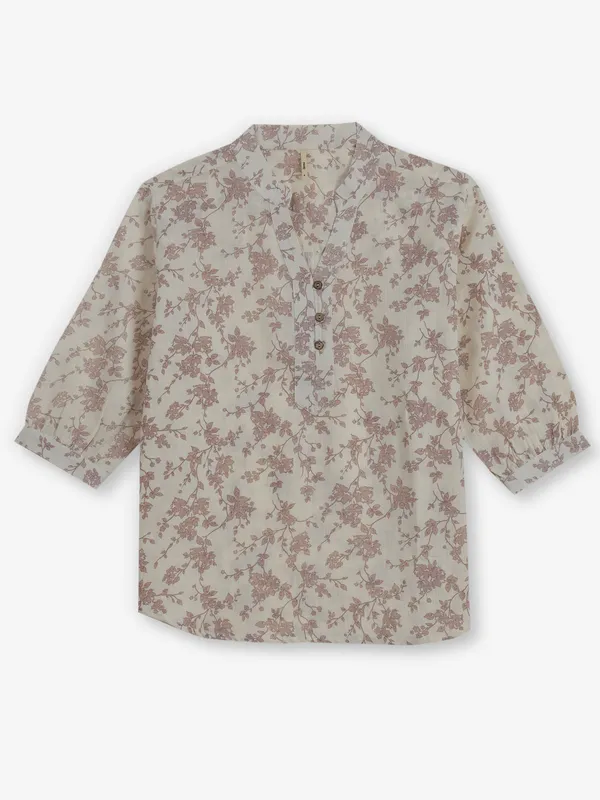 RECAP cream printed cotton top