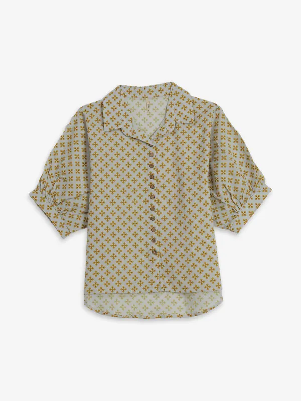 RECAP yellow printed silk crop top