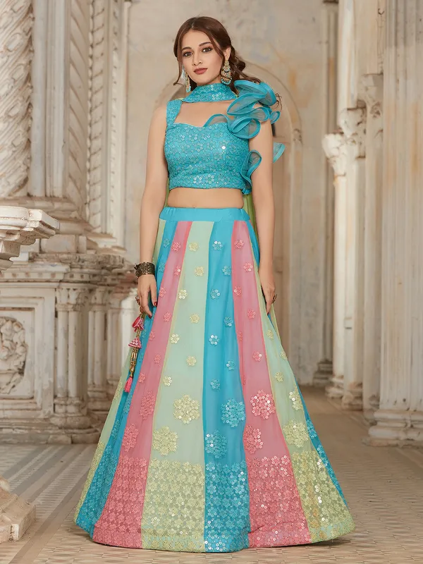 Aqua lehenga choli in georgette for reception