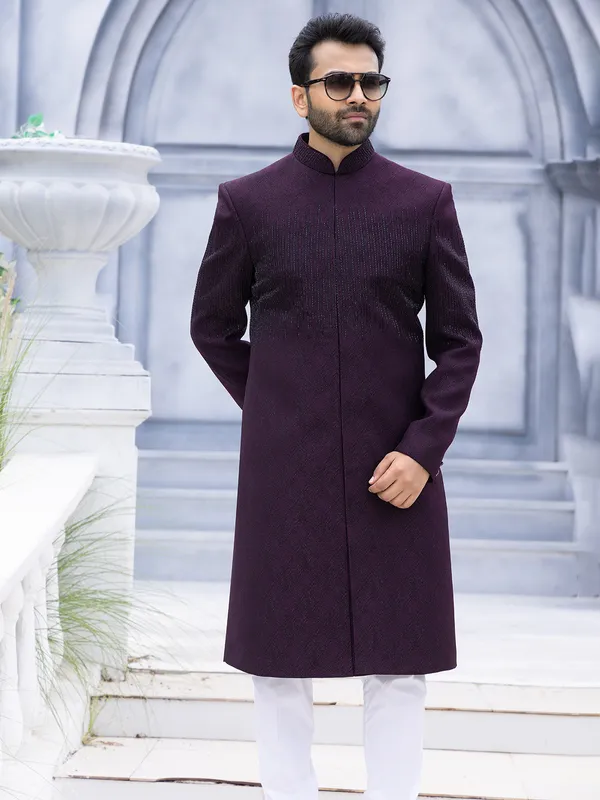 Reception style wine Indowestern for men