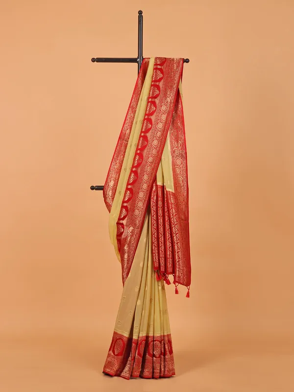 Red and khaki wedding saree in silk