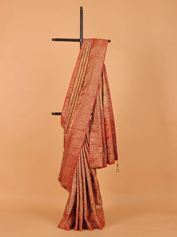 Red art kanjivaram silk saree for wedding