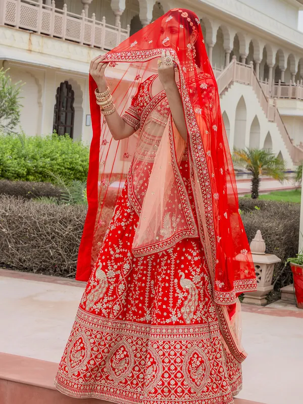 Red bridal lehenga choli in rich silk