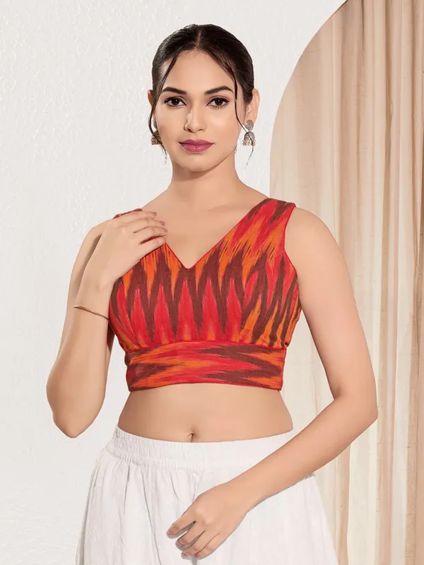 Red cotton printed ready made blouse