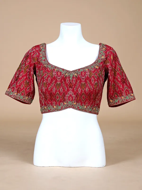 Red cotton silk blouse in printed