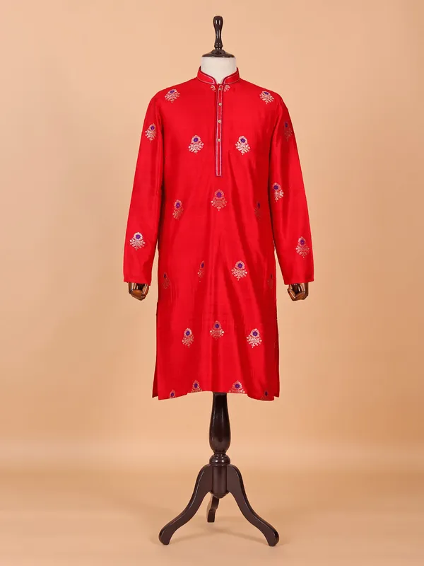 Red cotton silk festive wear kurta suit suit