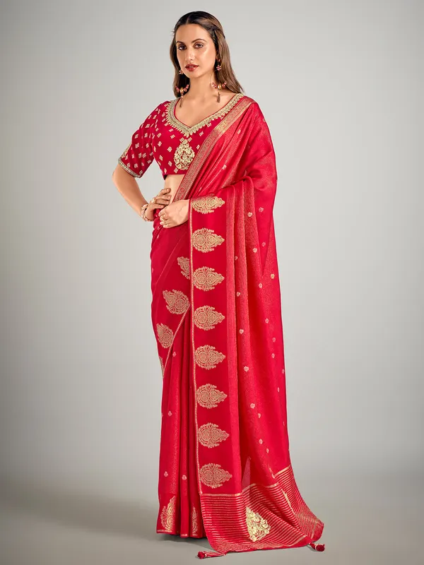 Red dola silk wedding wear zari saree