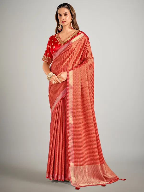 Red dola silk zari weaving saree