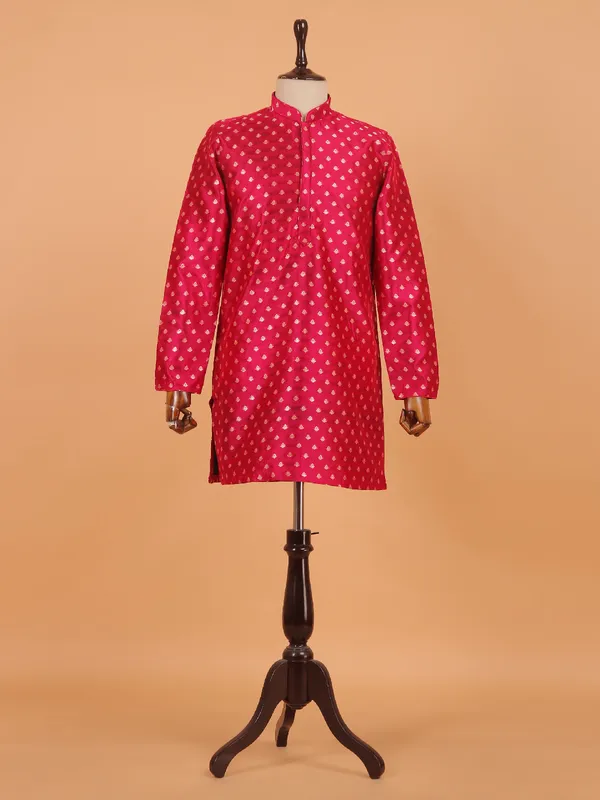 Red festive silk kurta set for men