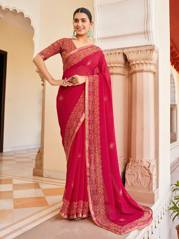 Red festive wear printed georgette saree