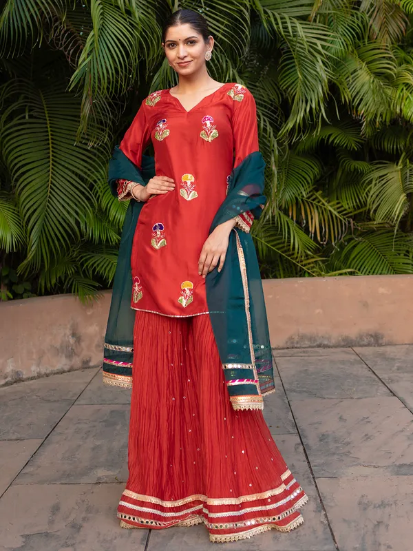 Red festive wear silk palazzo suit