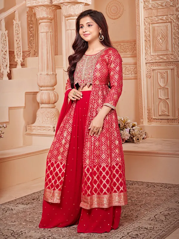 Red georgette palazzo suit for women