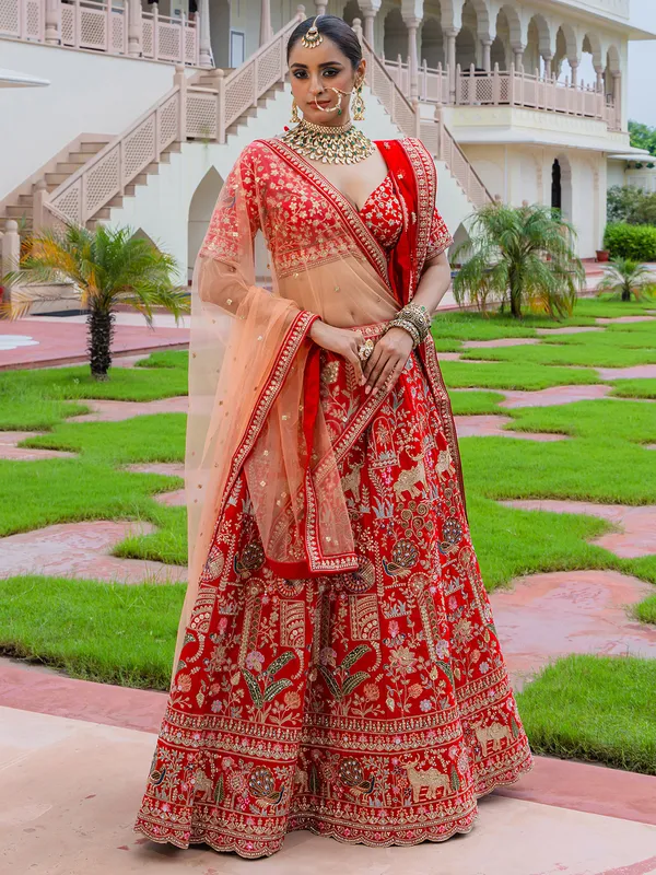 Red gorgeous silk bridal lehenga choli