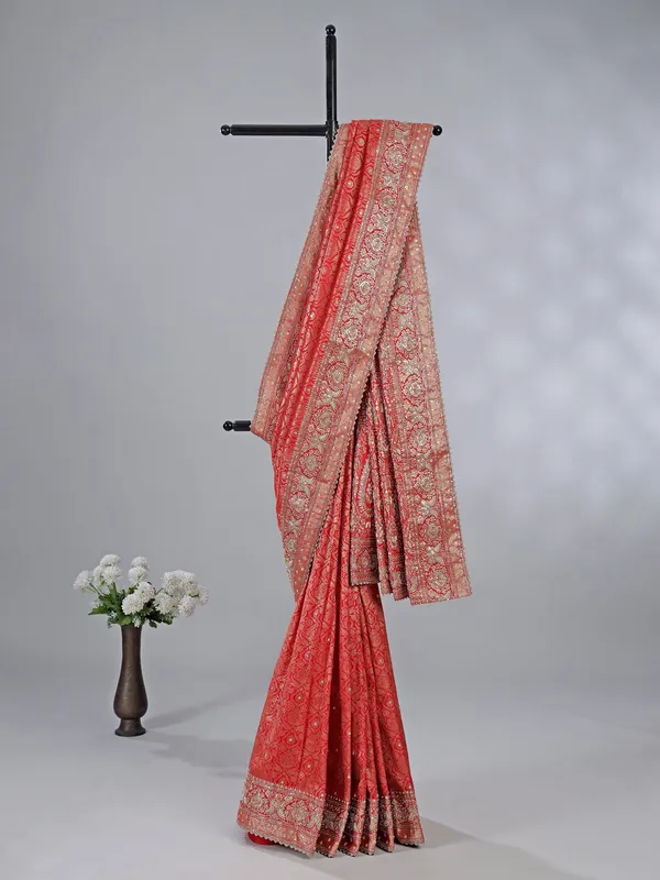 Red kanjivaram silk saree with zari work