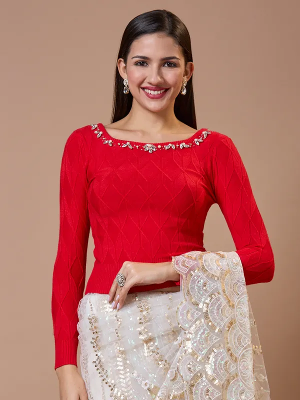 Red knitted readymade blouse