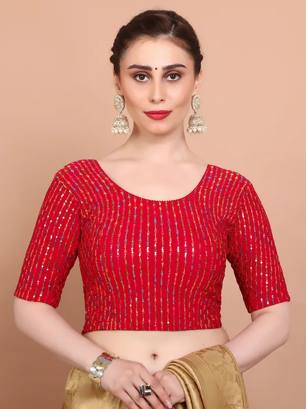 Red lycra strechable ready made blouse