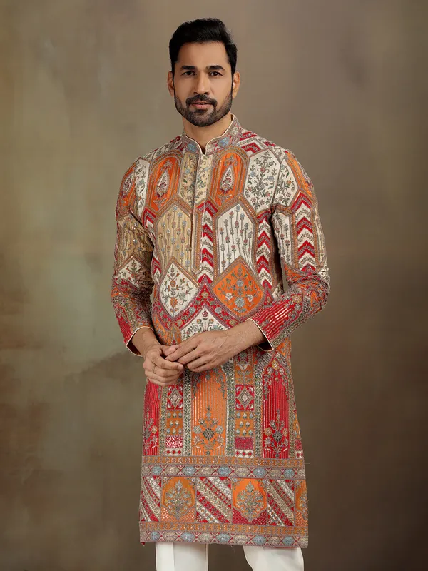 Red orange zardosi kurta for navratri look