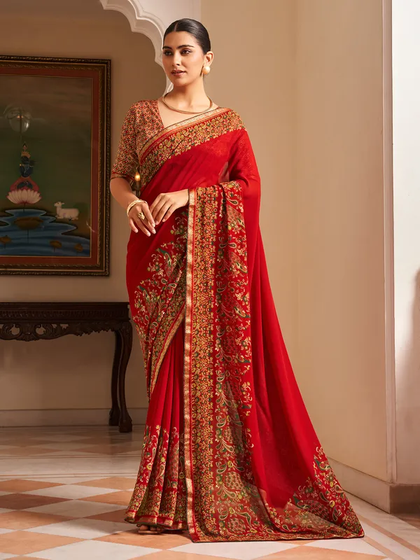 Red party wear georgette saree