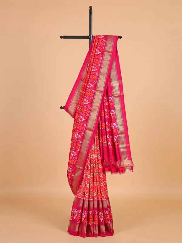 Red patola silk saree with print