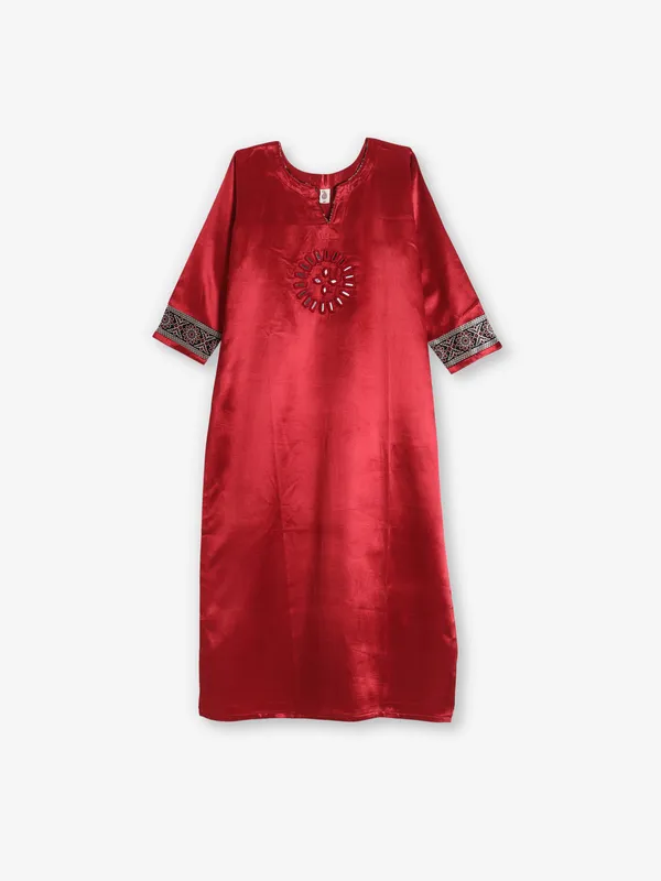 Red printed cotton silk kurti for women