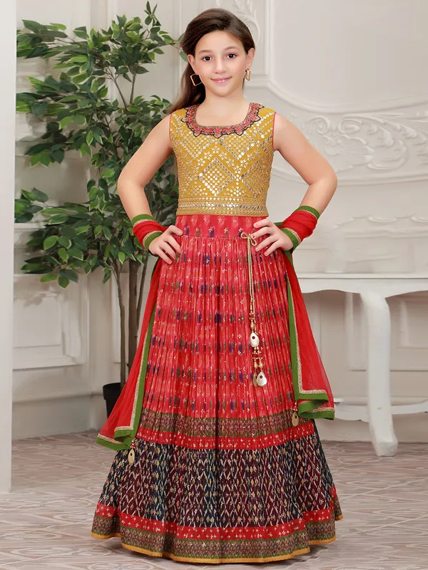 Red printed wedding lehenga choli in georgette