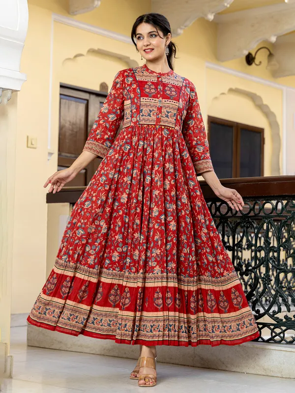 Red radiance stand collar kurti for women