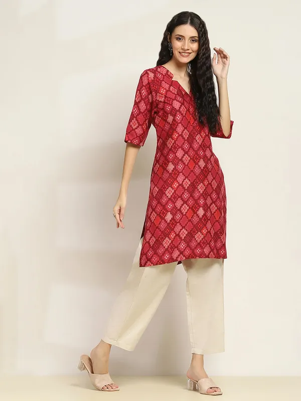 Red red printed cotton silk kurti