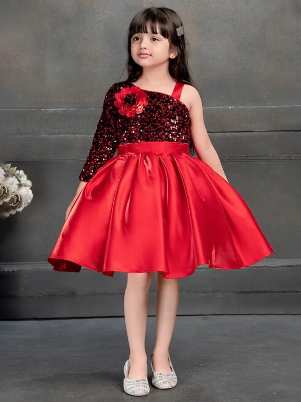 Red satin silk designer frock for party