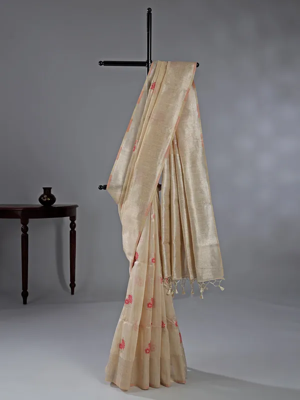 Red semi cotton silk saree for women festive wear