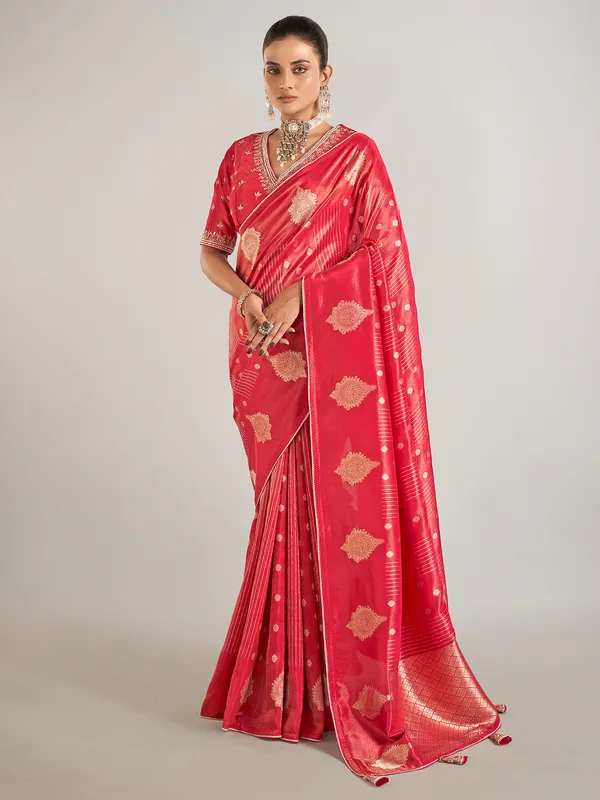 Red shimmer dola silk saree for wedding