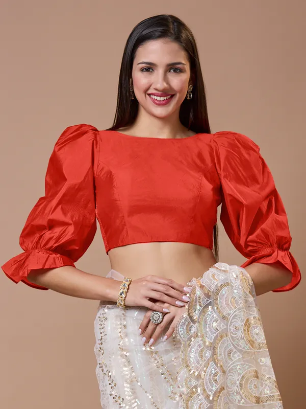 Red silk boat neck comfort fit ready made blouse