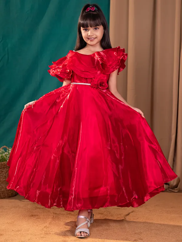 Red silk designer frock for girl