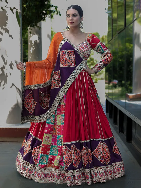 Red silk navratri lehenga choli