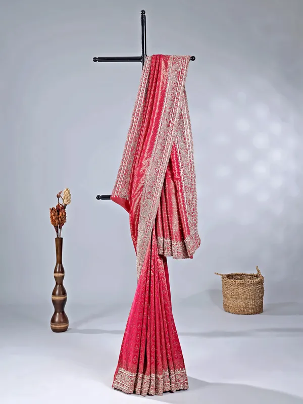 Red silk saree with zari embellishments