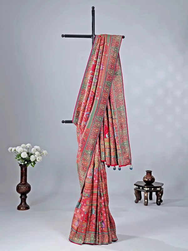 Red silk saree with zari work for wedding wear