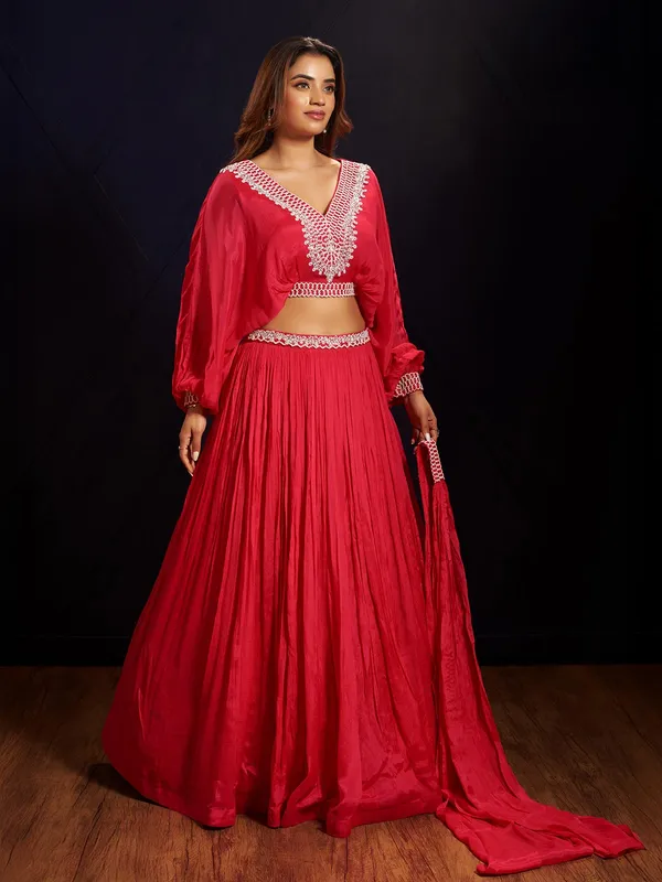 Red silk wedding wear lehenga choli with cutdana work