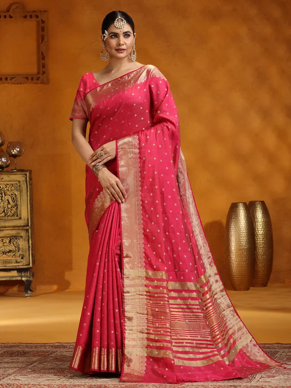 Red silk zari worked saree