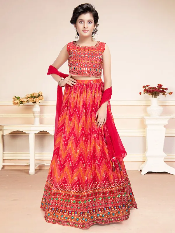 Red silk zig zag lehenga choli for girls