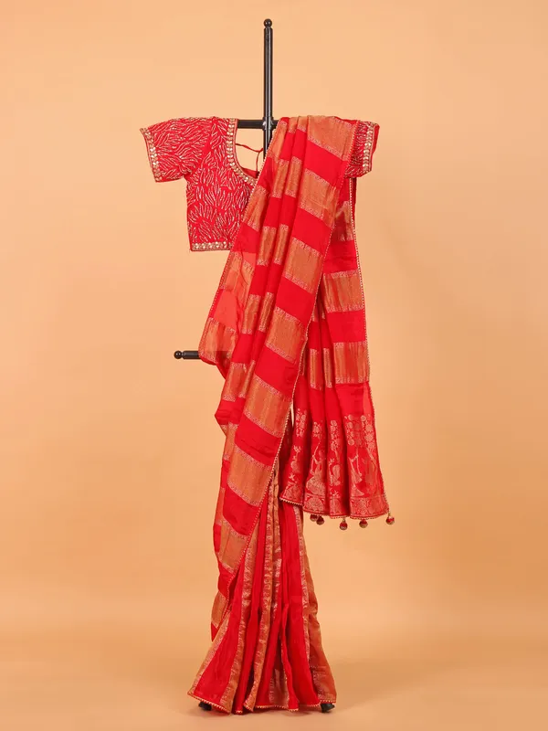 Red soft organza saree for women