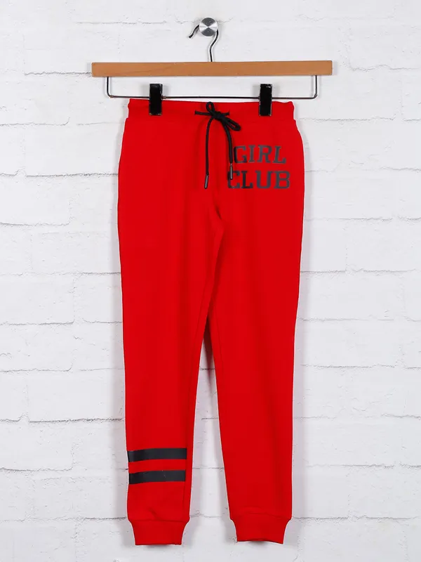 Red solid girls jeggings in cotton