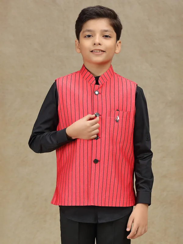 Red stripe waistcoat in terry rayon