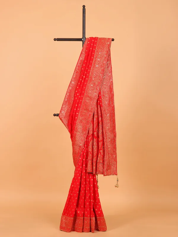 Red wedding wear dola silk saree