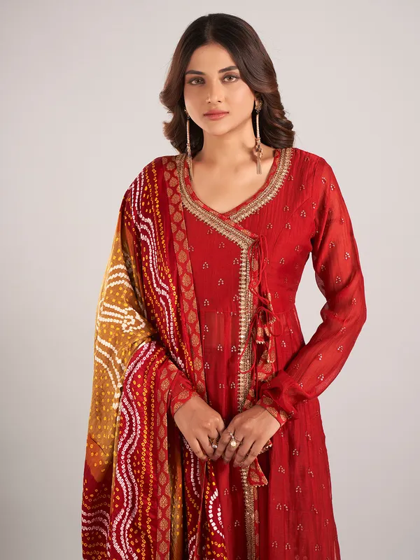Red wedding wear lehenga suit in cotton silk