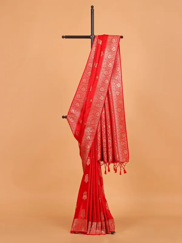 Red zari weaving silk saree for women