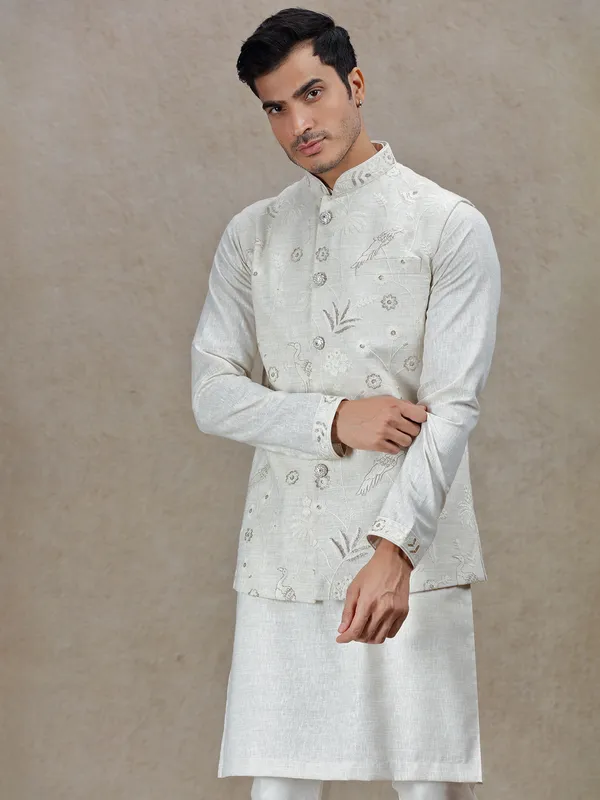 Regal allure cream waistcoat set for festive celebrations
